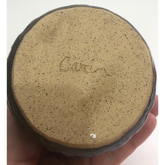 Small Hand Thrown Blue Art Pottery Vase Signed Carin Weed Pot - Picture 3 of 3